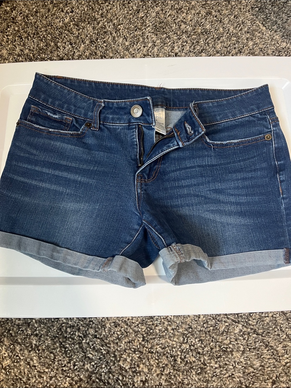 Time and Tru Dark Blue Rolled Cuff Denim Shorts